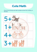 🐾 Cute Animal Counting & Addition Worksheets | Printable Maths Activity