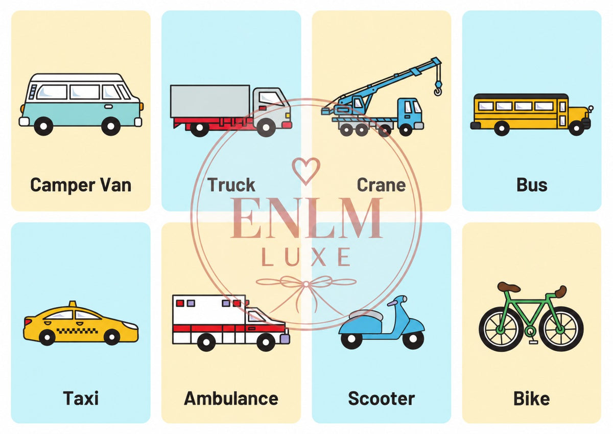 🚗 Modes of Transportation Flashcards – Printable Educational Set