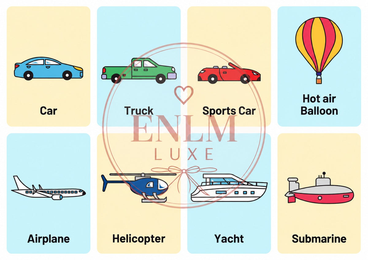 🚗 Modes of Transportation Flashcards – Printable Educational Set
