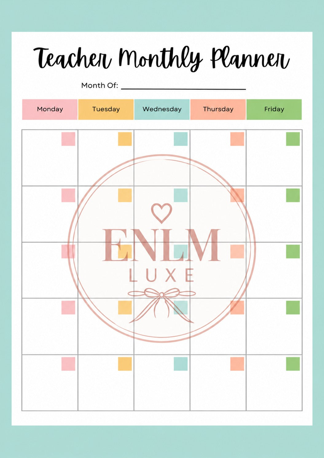 🍎 Teacher Monthly Planner | Pastel Printable