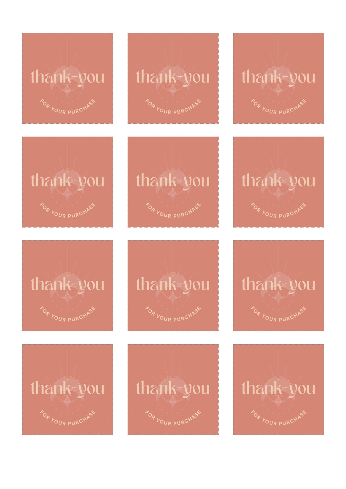 Beige Boho Moon &amp; Star Thank You Sticker Sheet – 12 Stickers