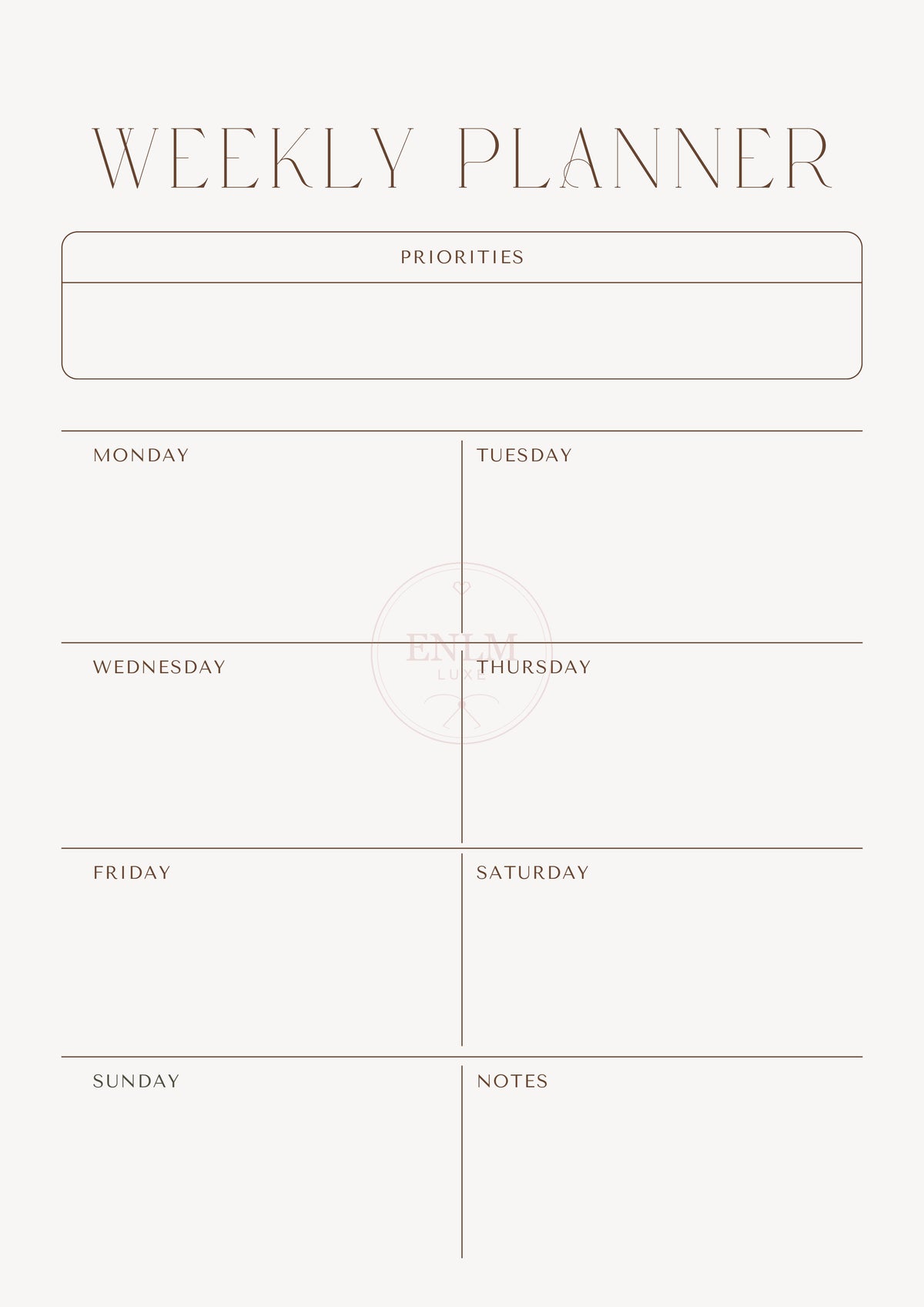 Beige Minimalist Weekly Planner Printable