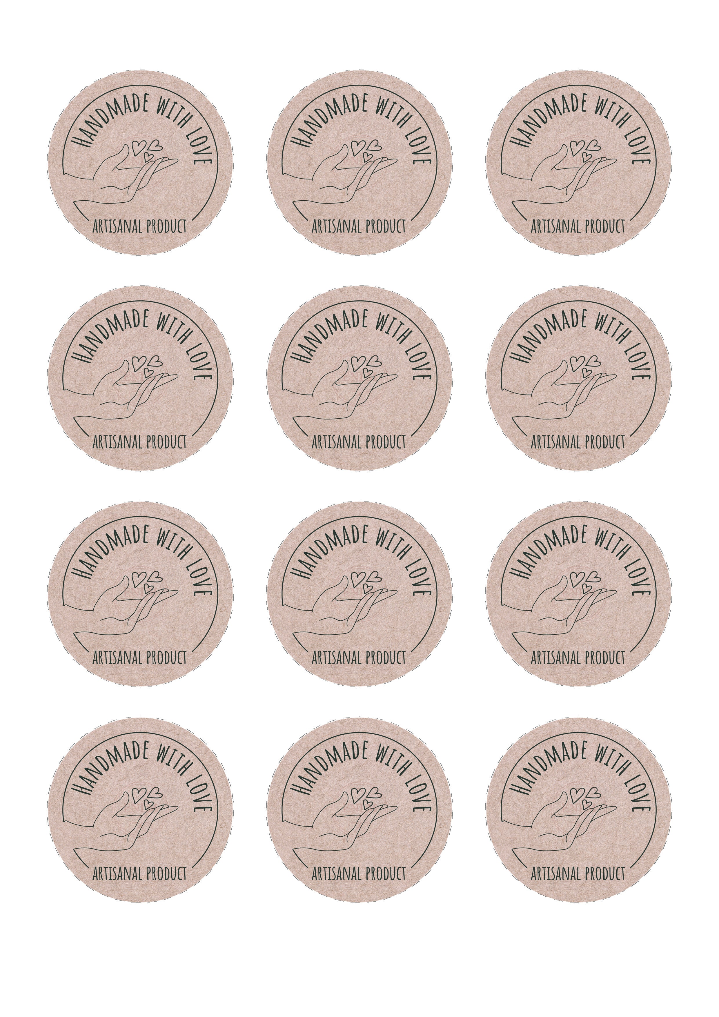 Handmade with Love Sticker Sheet – 12 Printable Circle Stickers – ENLM Luxe