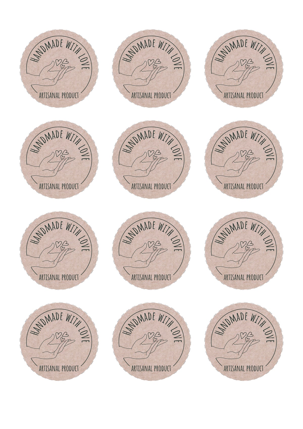 Handmade with Love Sticker Sheet – 12 Printable Circle Stickers