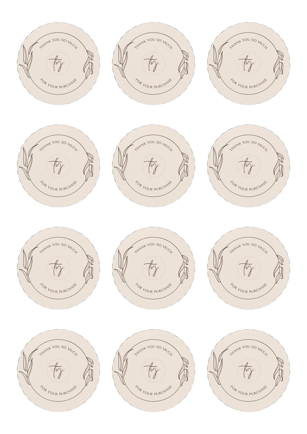 Beige Minimalist Thank You Sticker Sheet
