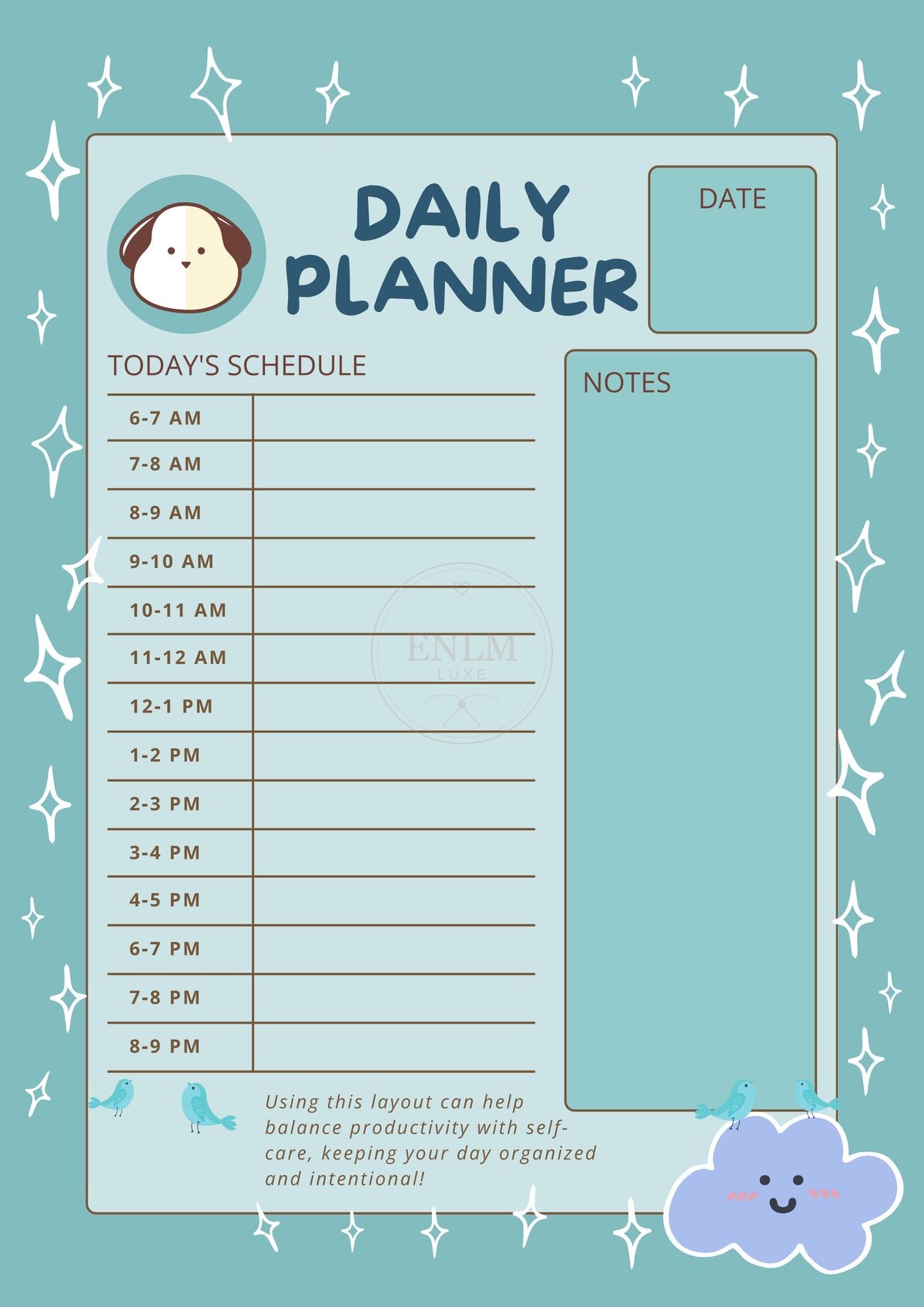 Blue Cute Dog Daily Planner Printable
