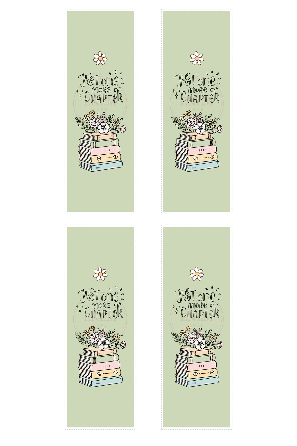 Green Pastel “Just One More Chapter” Bookmark Printable