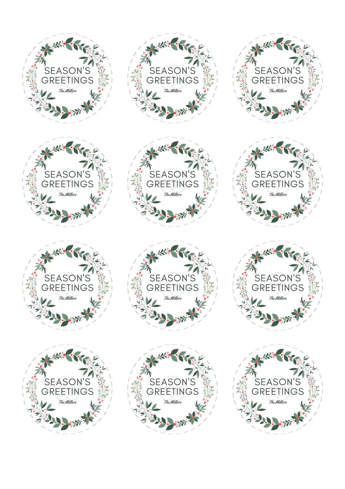 Christmas Foliage Sticker Sheet – 12 Printable Circle Stickers