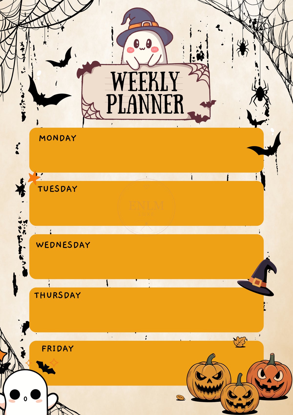 Orange & Cream Halloween Weekly Planner Printable