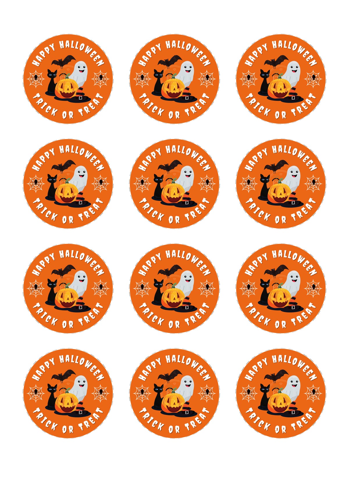 Happy Halloween Sticker Sheet – 12 Printable Circle Stickers