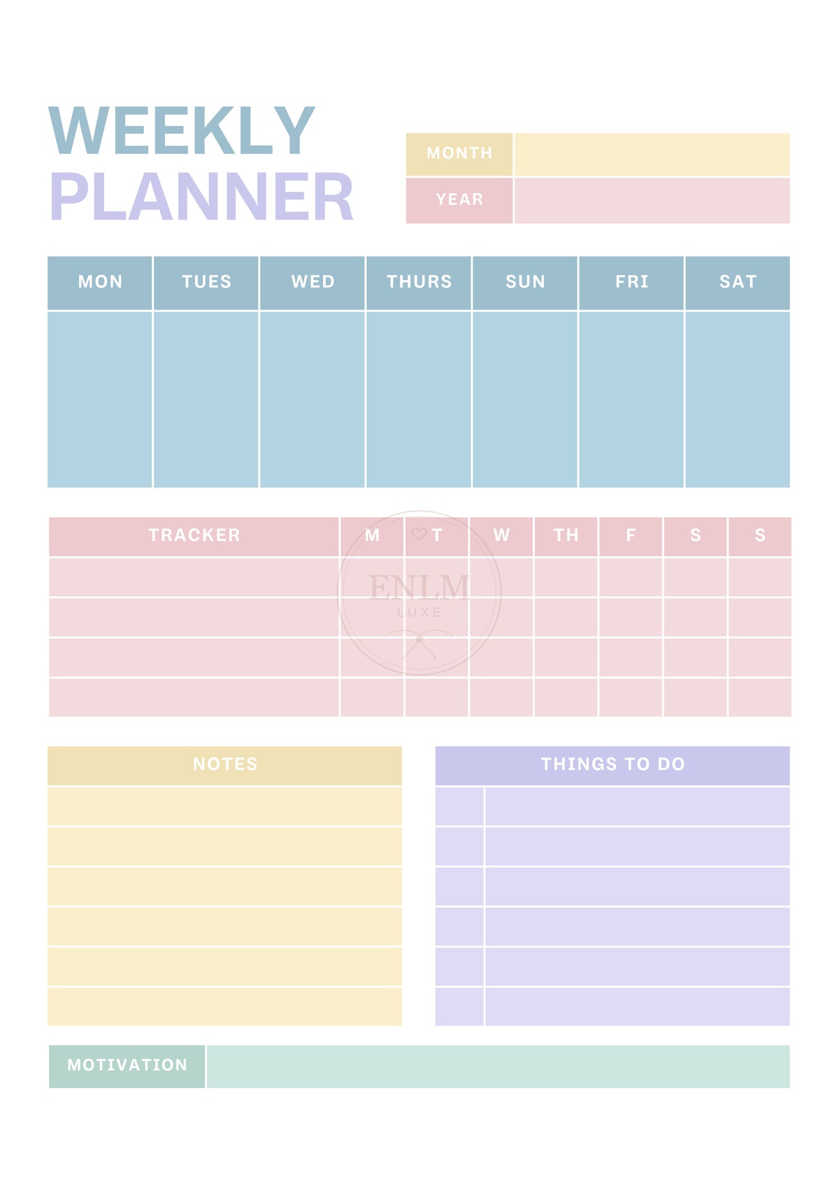 Pastel Colourful Minimal Weekly Planner Printable