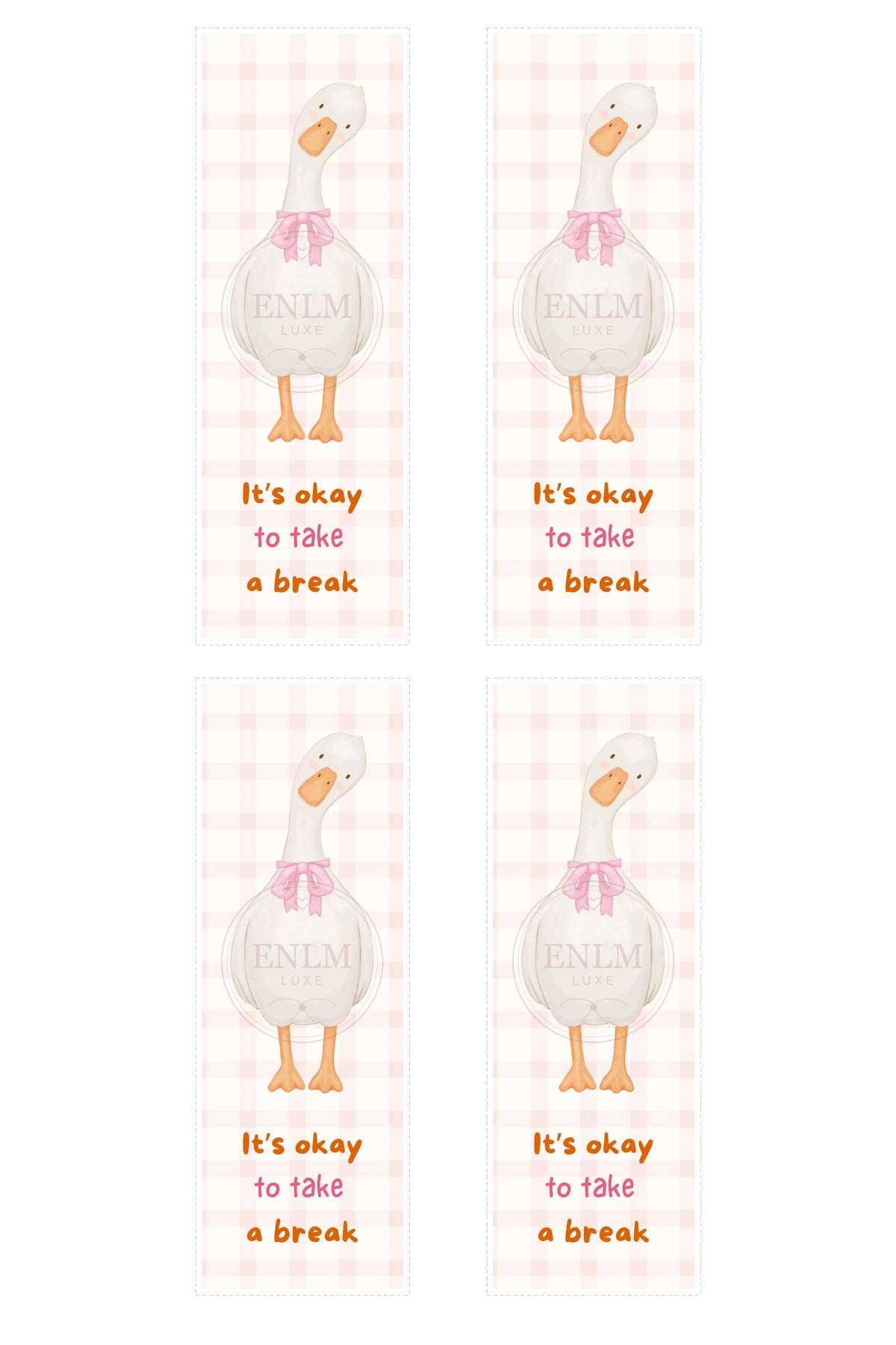 Pink & White Goose Bookmark Printable