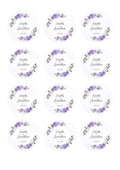 Purple Floral Wedding Sticker Sheet – 12 Printable Circle Stickers
