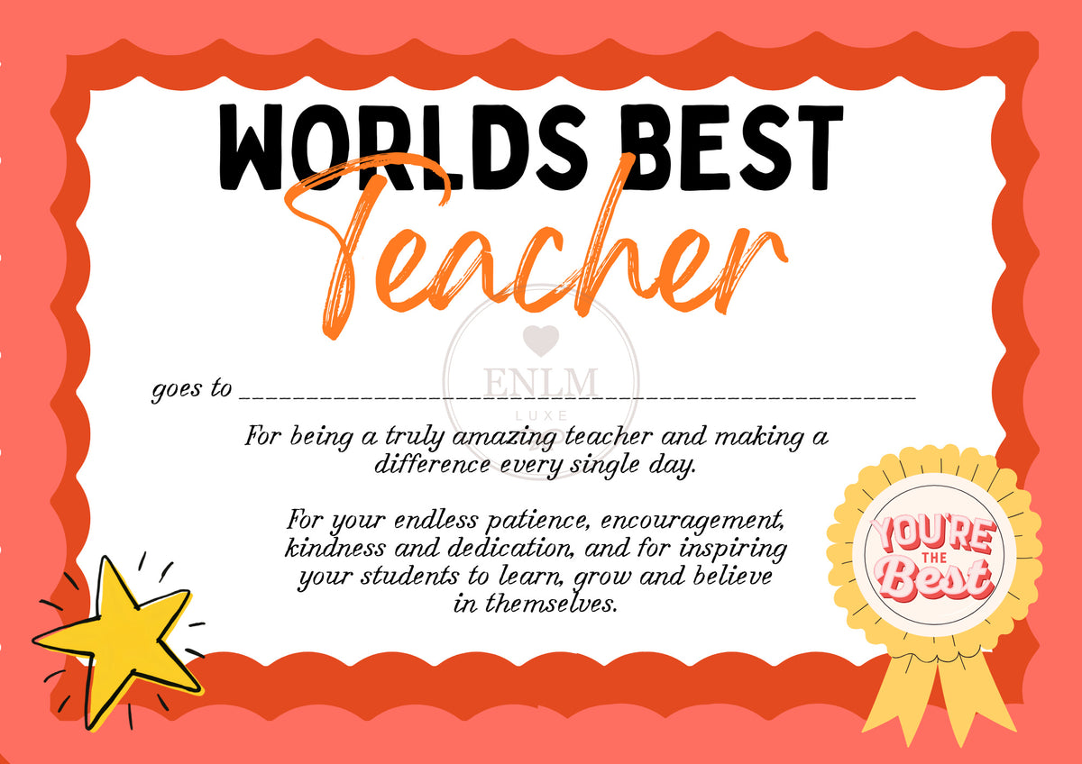 World’s Best Teacher Appreciation Certificate Printable