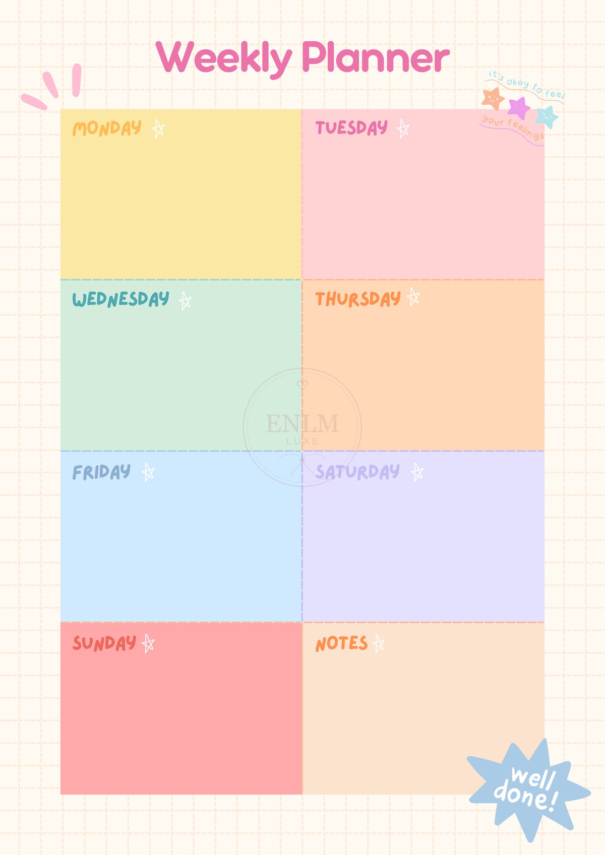 Yellow & Beige Pastel Weekly Planner Printable